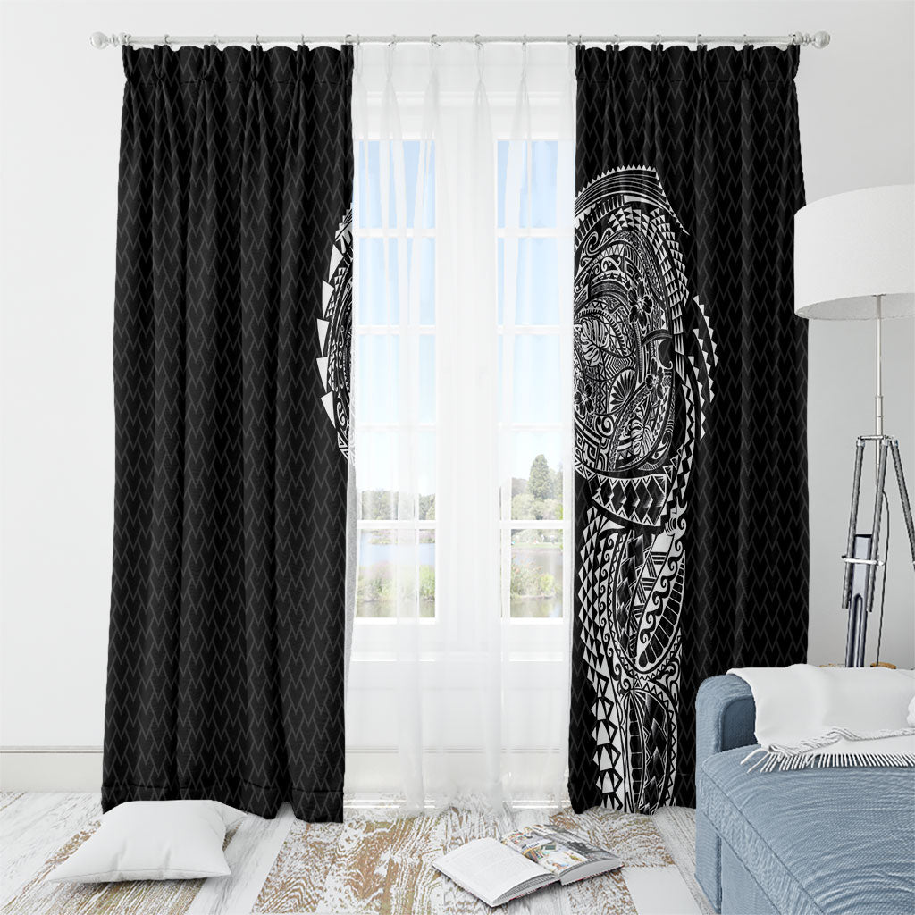 Hawaiian Traditional Tattoos Window Curtain Kakau Tribal Tropical Plant Motif Black Color LT03 - Polynesian Pride