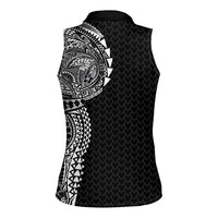Hawaiian Traditional Tattoos Women Sleeveless Polo Shirt Kakau Tribal Tropical Plant Motif Black Color LT03 - Polynesian Pride