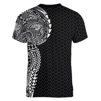 Hawaiian Traditional Tattoos Women V-Neck T-Shirt Kakau Tribal Tropical Plant Motif Black Color LT03 - Polynesian Pride