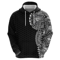 Hawaiian Traditional Tattoos Zip Hoodie Kakau Tribal Tropical Plant Motif Black Color LT03 - Polynesian Pride