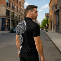Hawaiian Traditional Tattoos Zipper Polo Shirt Kakau Tribal Tropical Plant Motif Black Color LT03 - Polynesian Pride