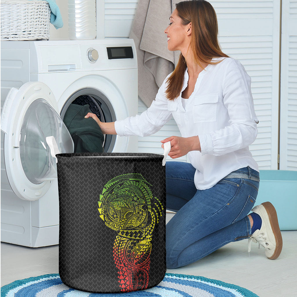 Hawaiian Traditional Tattoos Laundry Basket Kakau Tribal Tropical Plant Motif Kanaka Maoli Flag Color Inspired LT03 - Polynesian Pride