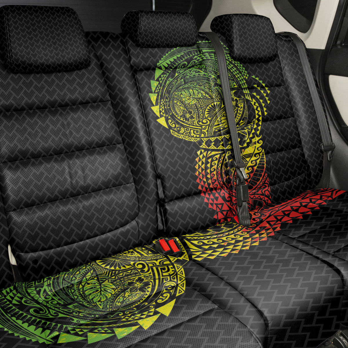 Hawaiian Traditional Tattoos Back Car Seat Cover Kakau Tribal Tropical Plant Motif Kanaka Maoli Flag Color Inspired LT03 - Polynesian Pride