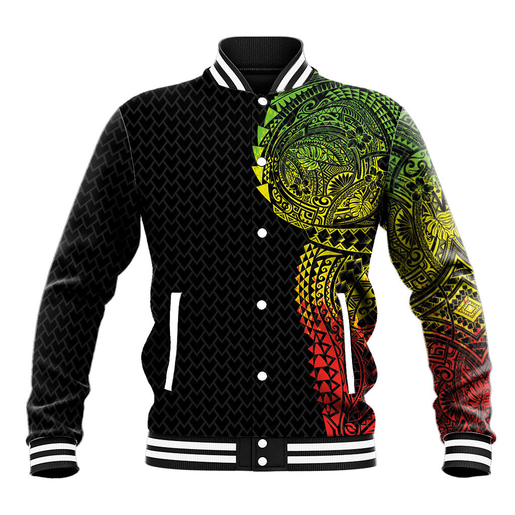Hawaiian Traditional Tattoos Baseball Jacket Kakau Tribal Tropical Plant Motif Kanaka Maoli Flag Color Inspired LT03 Unisex Multicolor - Polynesian Pride