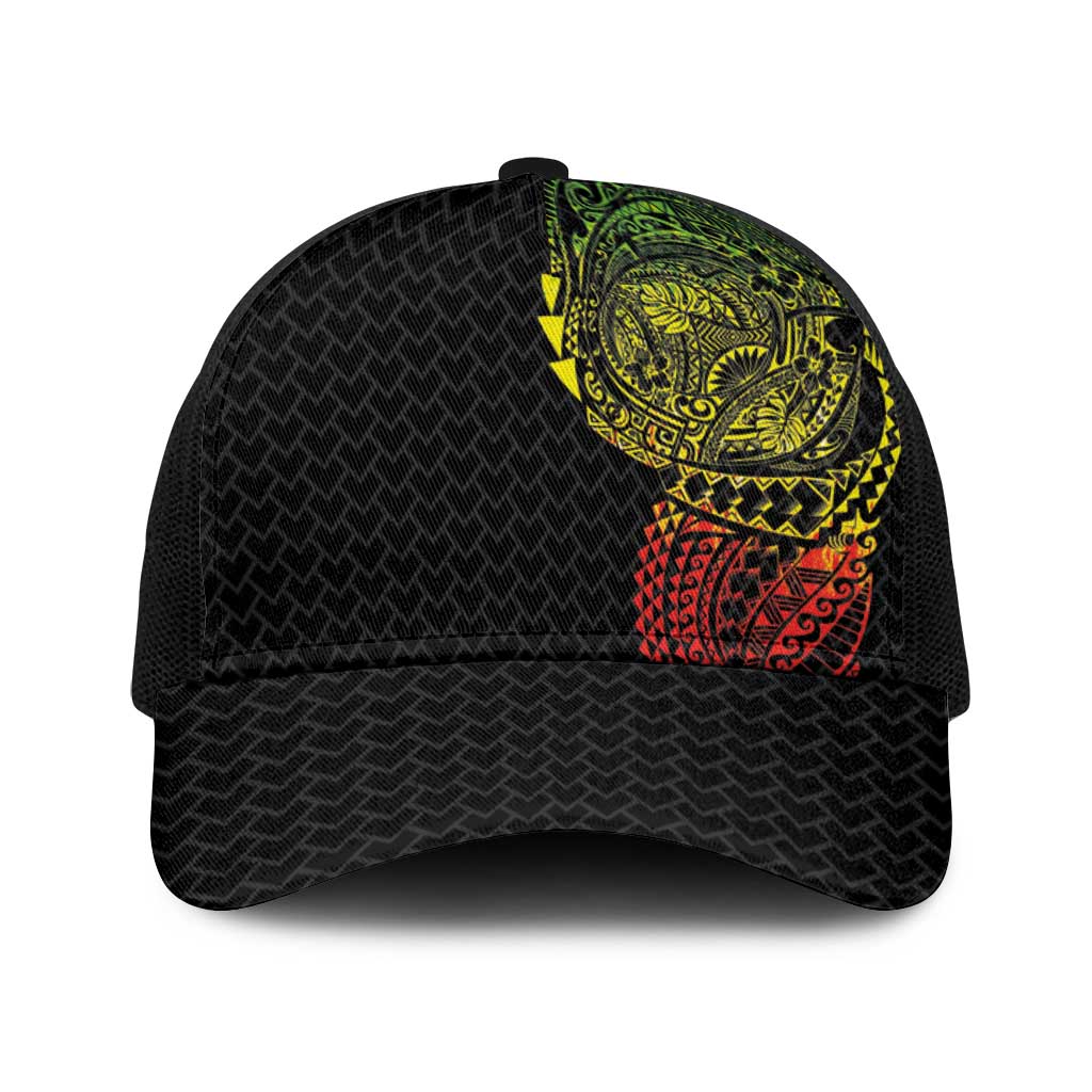 Hawaiian Traditional Tattoos Baseball Net Cap Kakau Tribal Tropical Plants Motif Kanaka Maoli Flag Color Inspired LT03 One Size Black Multicolor - Polynesian Pride