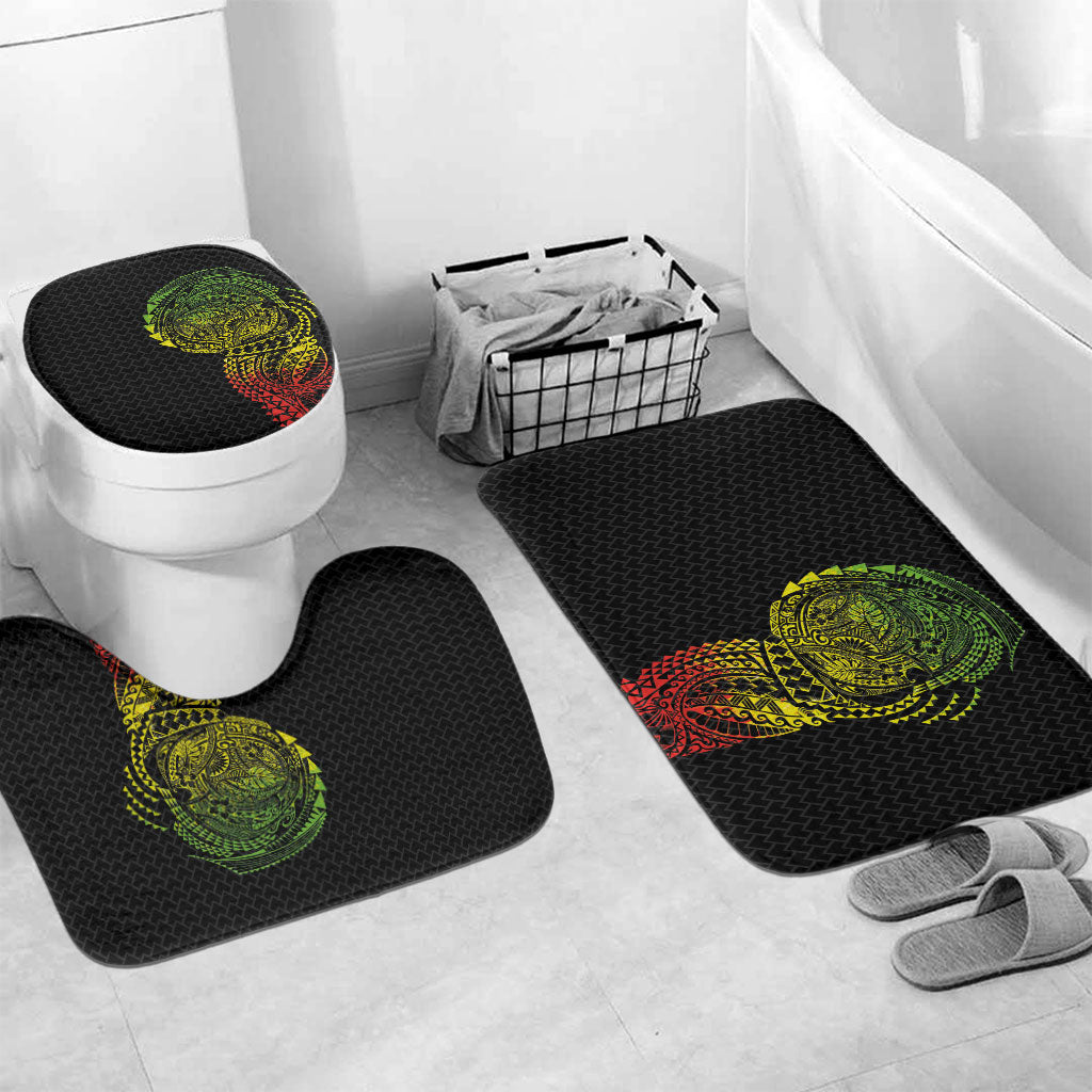 Hawaiian Traditional Tattoos Bathroom Set Kakau Tribal Tropical Plant Motif Kanaka Maoli Flag Color Inspired LT03 Mat Set Only (3 pcs) One Size Multicolor - Polynesian Pride