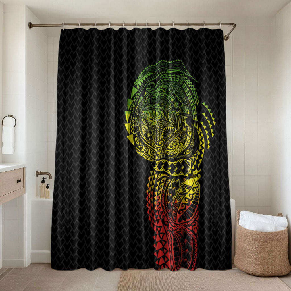 Hawaiian Traditional Tattoos Bathroom Set Kakau Tribal Tropical Plant Motif Kanaka Maoli Flag Color Inspired LT03 Shower Curtain Only Multicolor - Polynesian Pride