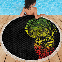 Hawaiian Traditional Tattoos Beach Blanket Kakau Tribal Tropical Plant Motif Kanaka Maoli Flag Color Inspired LT03 - Polynesian Pride