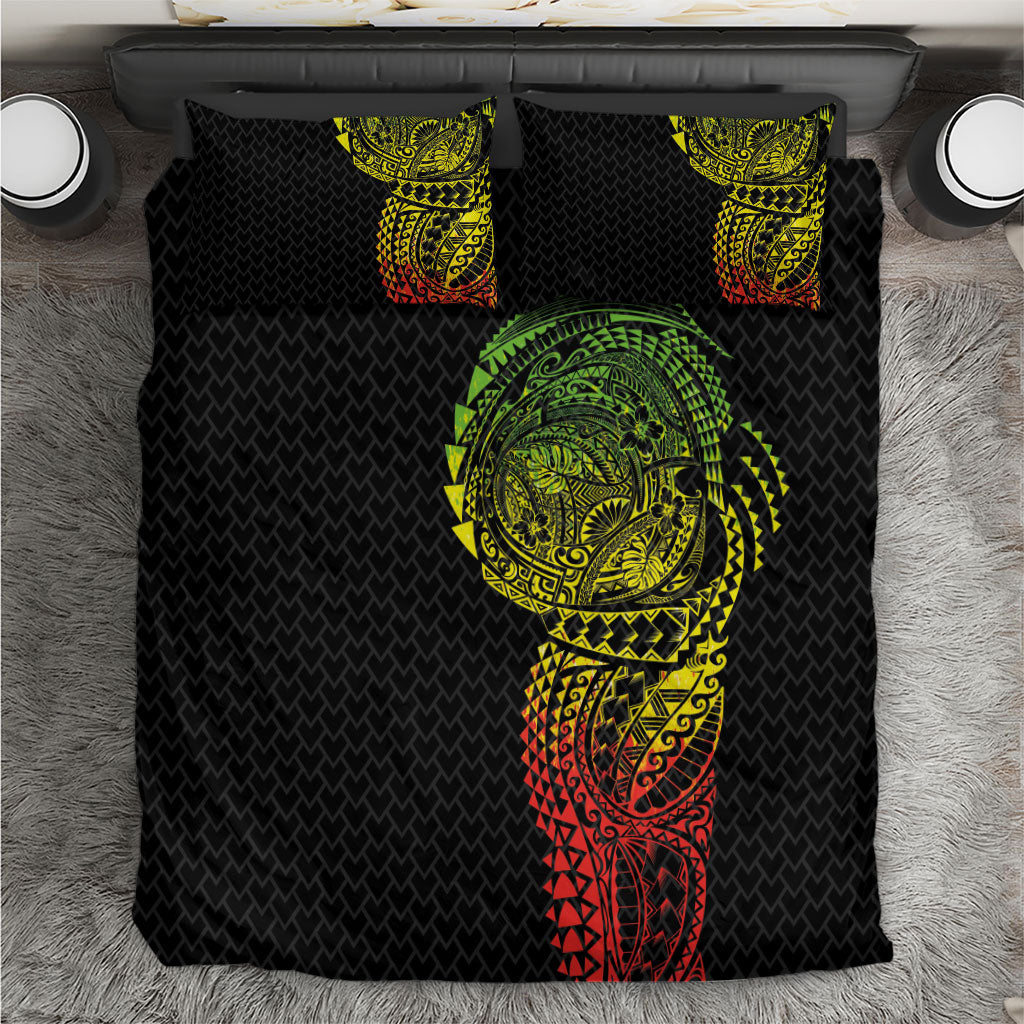 Hawaiian Traditional Tattoos Bedding Set Kakau Tribal Tropical Plant Motif Kanaka Maoli Flag Color Inspired