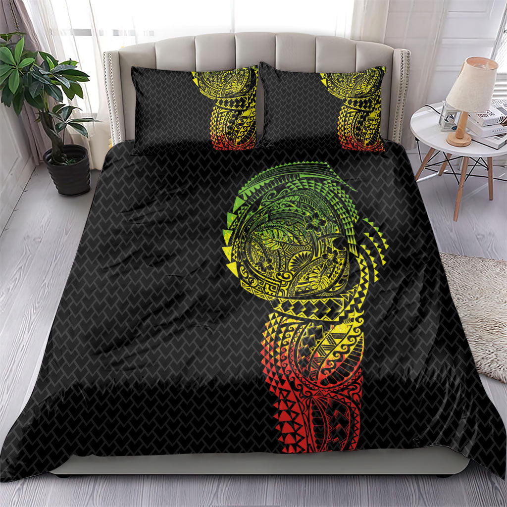 Hawaiian Traditional Tattoos Bedding Set Kakau Tribal Tropical Plant Motif Kanaka Maoli Flag Color Inspired LT03 - Polynesian Pride