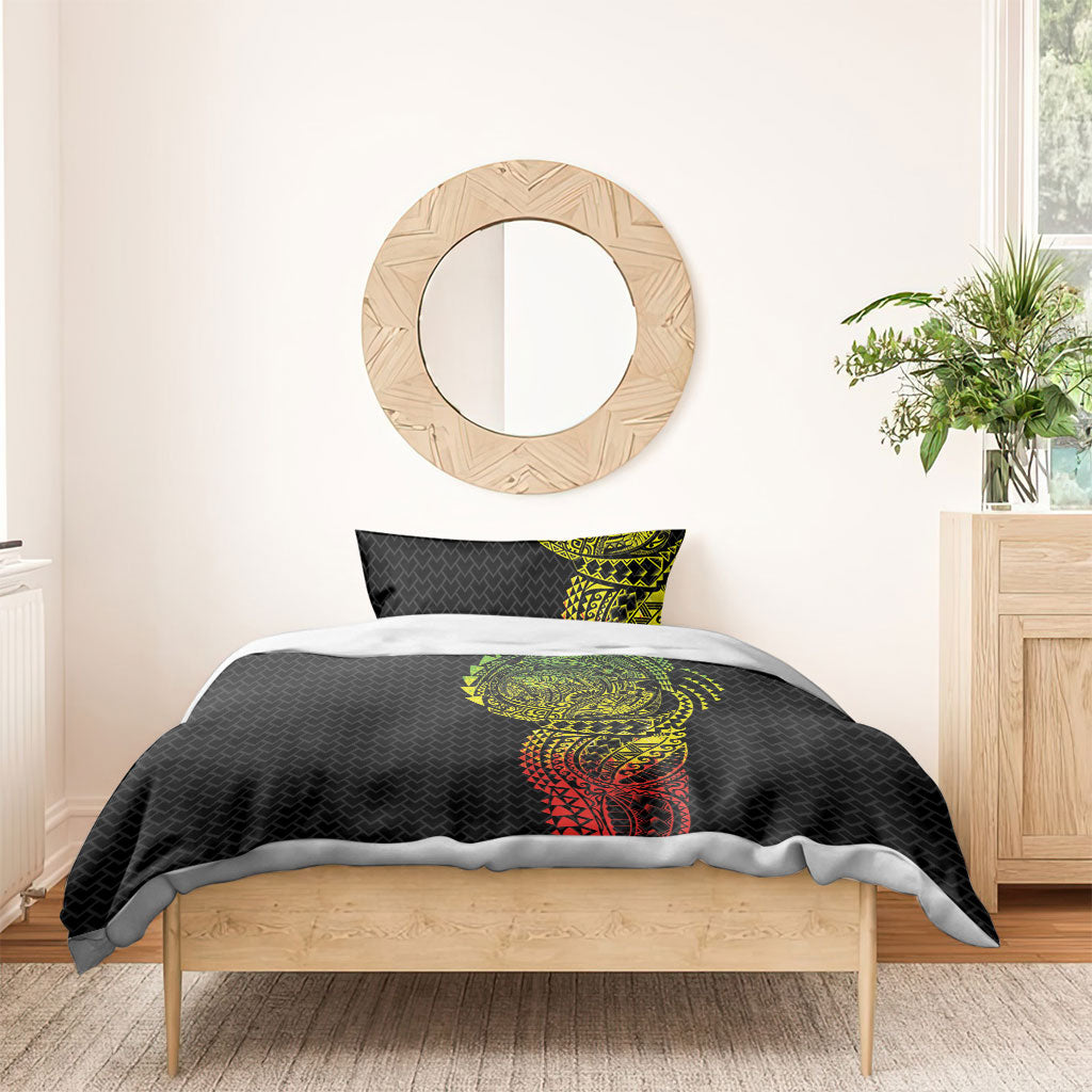 Hawaiian Traditional Tattoos Bedding Set Kakau Tribal Tropical Plant Motif Kanaka Maoli Flag Color Inspired LT03 - Polynesian Pride