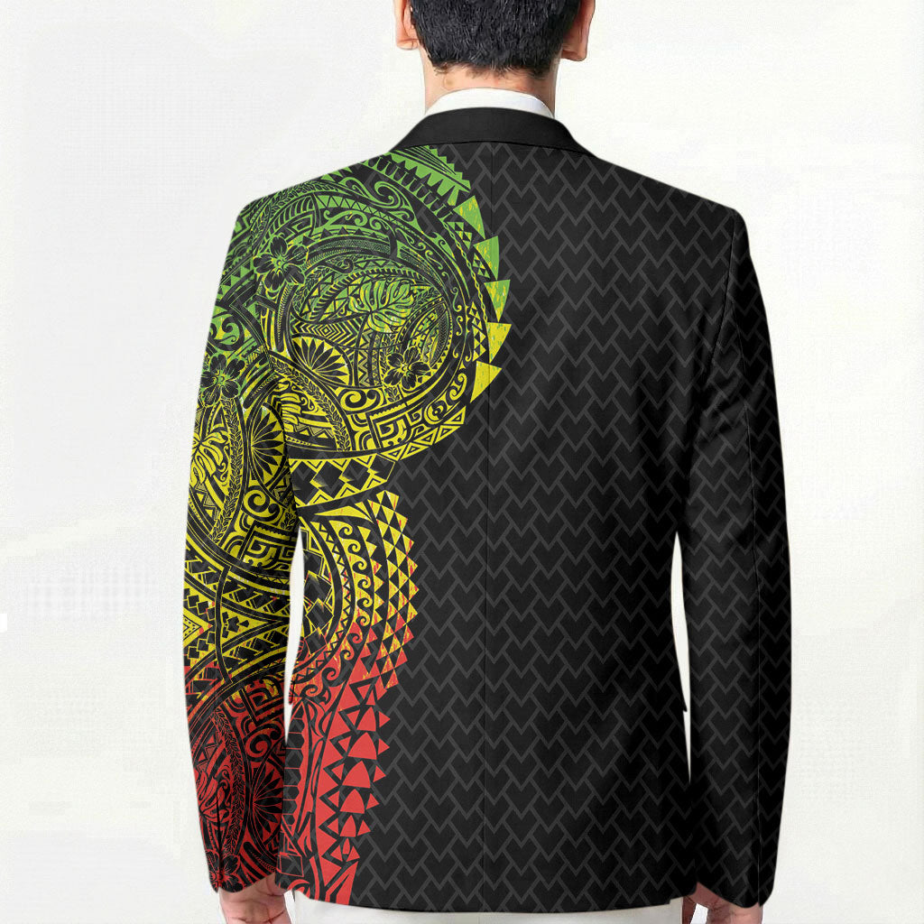 Hawaiian Traditional Tattoos Blazer Kakau Tribal Tropical Plant Motif Kanaka Maoli Flag Color Inspired LT03 - Polynesian Pride