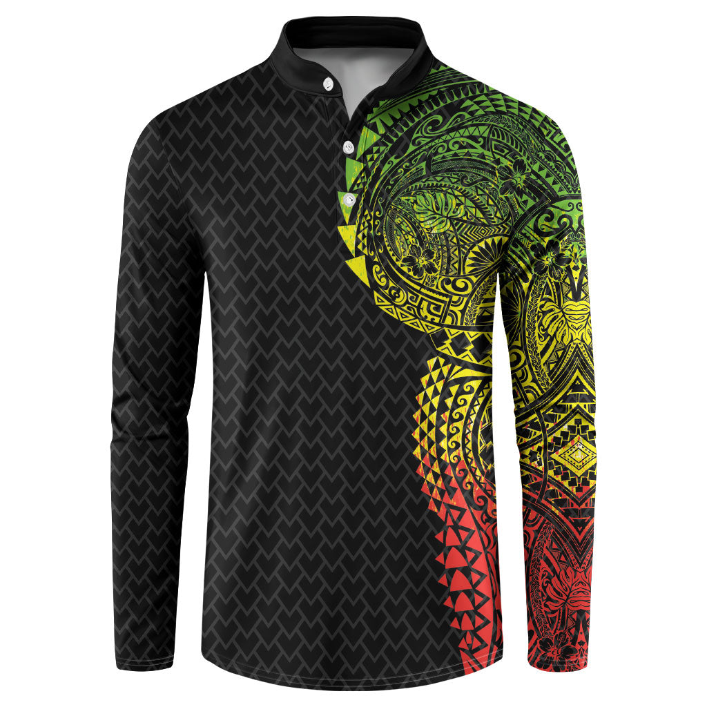 Hawaiian Traditional Tattoos Button Sweatshirt Kakau Tribal Tropical Plant Motif Kanaka Maoli Flag Color Inspired