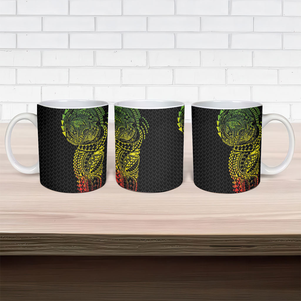 Hawaiian Traditional Tattoos Ceramic Mug Kakau Tribal Tropical Plant Motif Kanaka Maoli Flag Color Inspired LT03 - Polynesian Pride