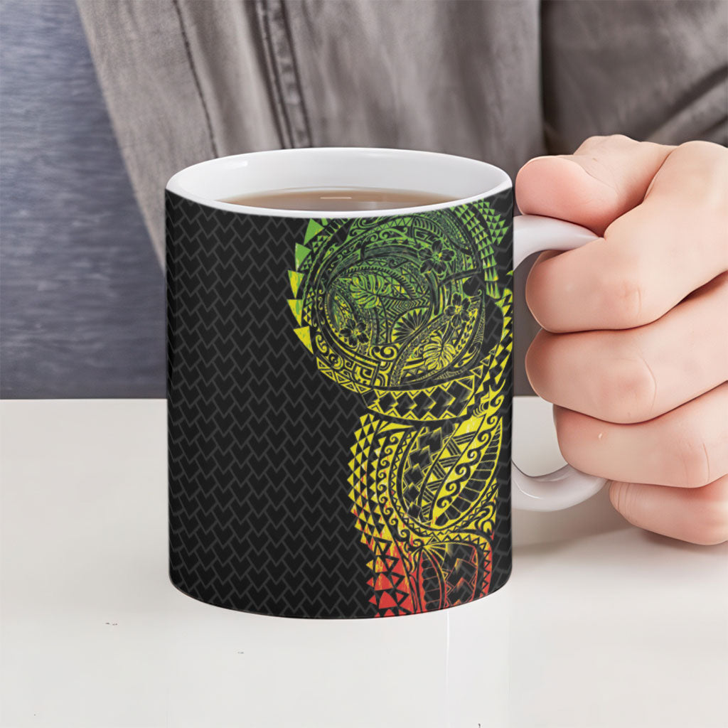 Hawaiian Traditional Tattoos Ceramic Mug Kakau Tribal Tropical Plant Motif Kanaka Maoli Flag Color Inspired LT03 - Polynesian Pride