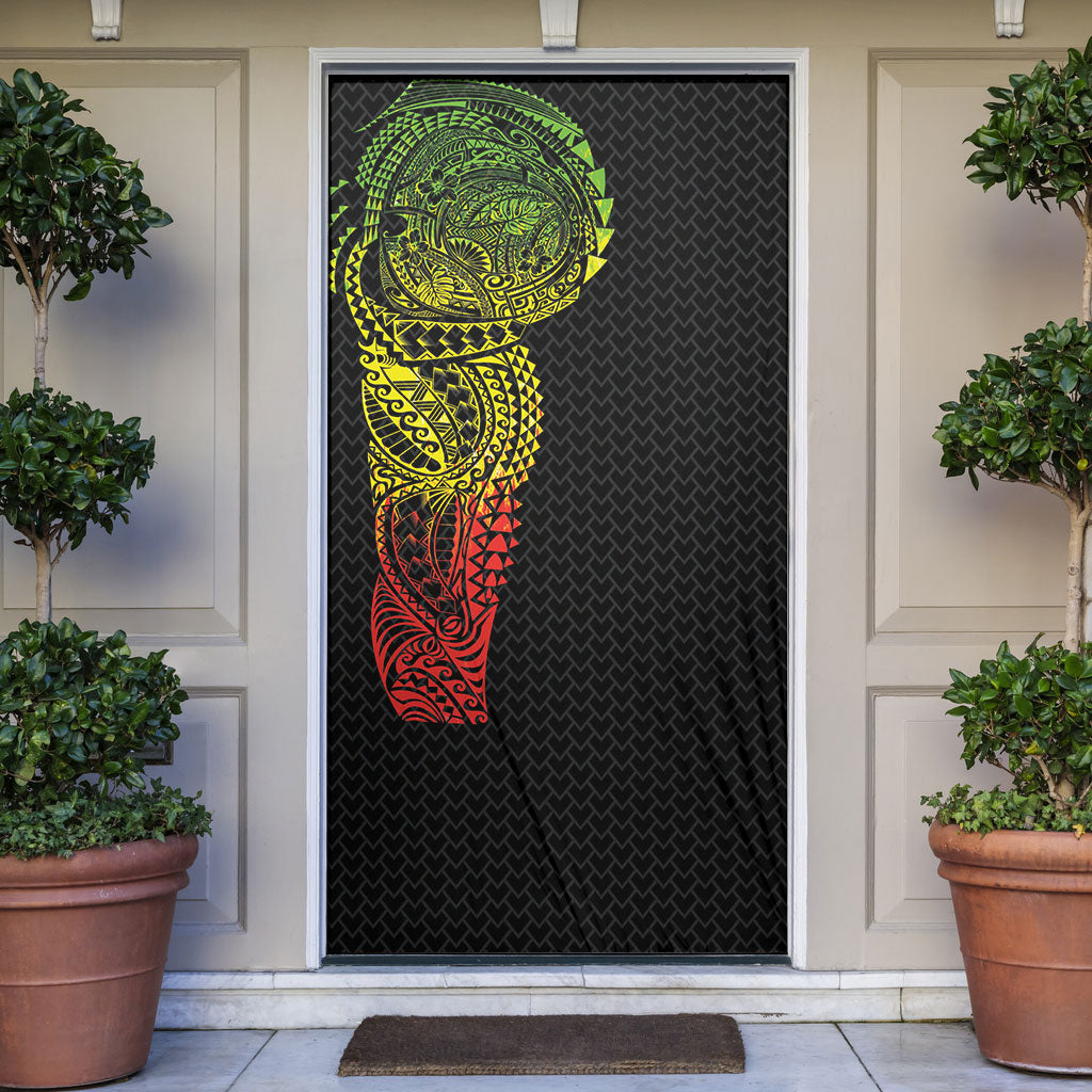 Hawaiian Traditional Tattoos Door Cover Kakau Tribal Tropical Plant Motif Kanaka Maoli Flag Color Inspired
