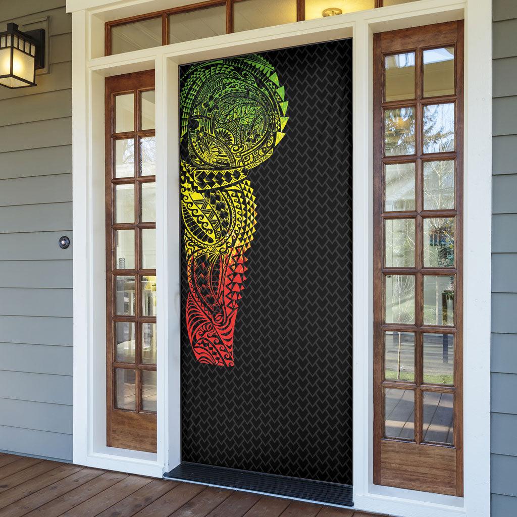 Hawaiian Traditional Tattoos Door Cover Kakau Tribal Tropical Plant Motif Kanaka Maoli Flag Color Inspired LT03 - Polynesian Pride