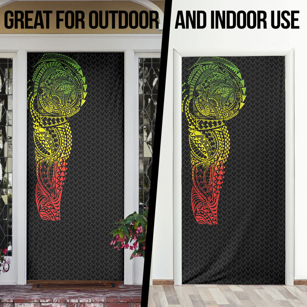 Hawaiian Traditional Tattoos Door Cover Kakau Tribal Tropical Plant Motif Kanaka Maoli Flag Color Inspired LT03 - Polynesian Pride