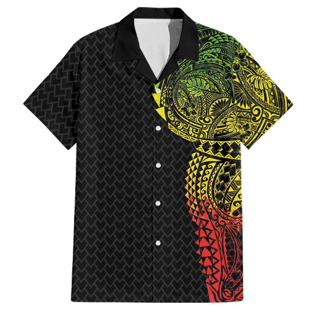 Hawaiian Traditional Tattoos Family Matching Long Sleeve Bodycon Dress and Hawaiian Shirt Kakau Tribal Tropical Plant Motif Kanaka Maoli Flag Color Inspired LT03 Dad's Shirt - Short Sleeve Multicolor - Polynesian Pride