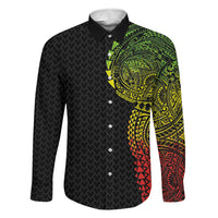 Hawaiian Traditional Tattoos Family Matching Long Sleeve Bodycon Dress and Hawaiian Shirt Kakau Tribal Tropical Plant Motif Kanaka Maoli Flag Color Inspired LT03 Dad's Shirt - Long Sleeve Multicolor - Polynesian Pride