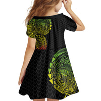 Hawaiian Traditional Tattoos Family Matching Off Shoulder Maxi Dress and Hawaiian Shirt Kakau Tribal Tropical Plant Motif Kanaka Maoli Flag Color Inspired LT03 - Polynesian Pride