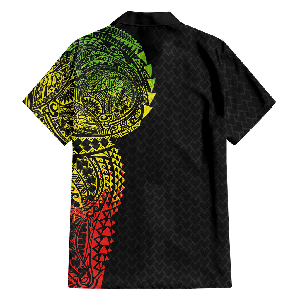 Hawaiian Traditional Tattoos Family Matching Off Shoulder Maxi Dress and Hawaiian Shirt Kakau Tribal Tropical Plant Motif Kanaka Maoli Flag Color Inspired LT03 - Polynesian Pride