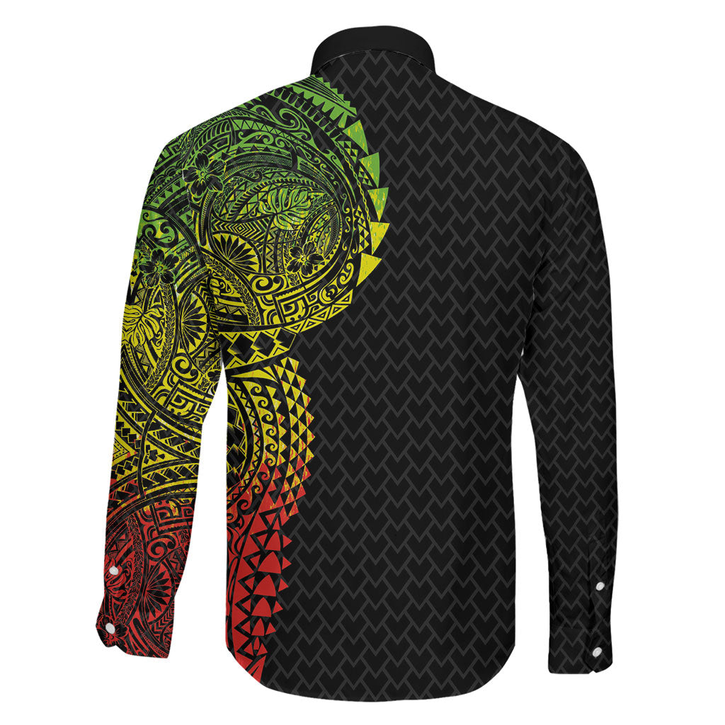 Hawaiian Traditional Tattoos Family Matching Off Shoulder Short Dress and Hawaiian Shirt Kakau Tribal Tropical Plant Motif Kanaka Maoli Flag Color Inspired LT03 - Polynesian Pride