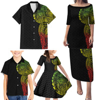 Hawaiian Traditional Tattoos Family Matching Puletasi and Hawaiian Shirt Kakau Tribal Tropical Plant Motif Kanaka Maoli Flag Color Inspired LT03 - Polynesian Pride