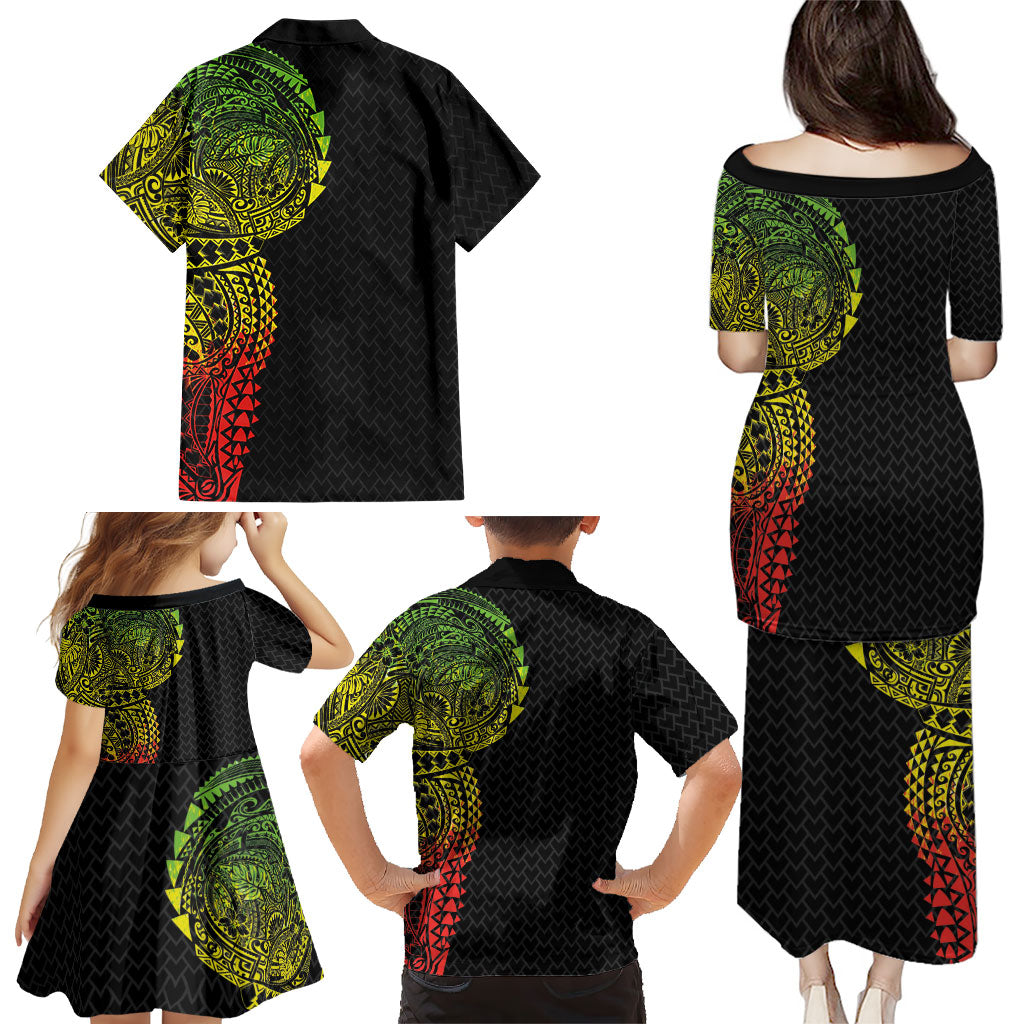 Hawaiian Traditional Tattoos Family Matching Puletasi and Hawaiian Shirt Kakau Tribal Tropical Plant Motif Kanaka Maoli Flag Color Inspired LT03 - Polynesian Pride