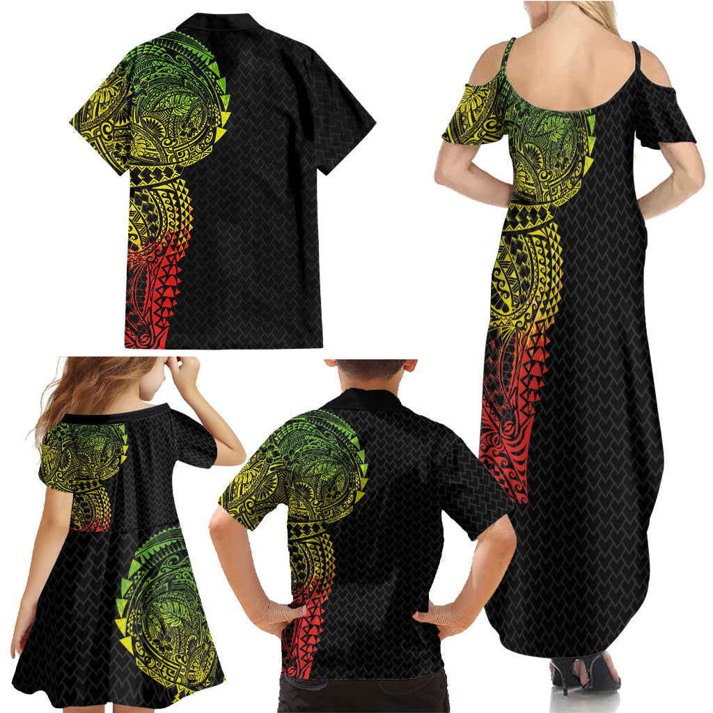 Hawaiian Traditional Tattoos Family Matching Summer Maxi Dress and Hawaiian Shirt Kakau Tribal Tropical Plant Motif Kanaka Maoli Flag Color Inspired LT03 - Polynesian Pride