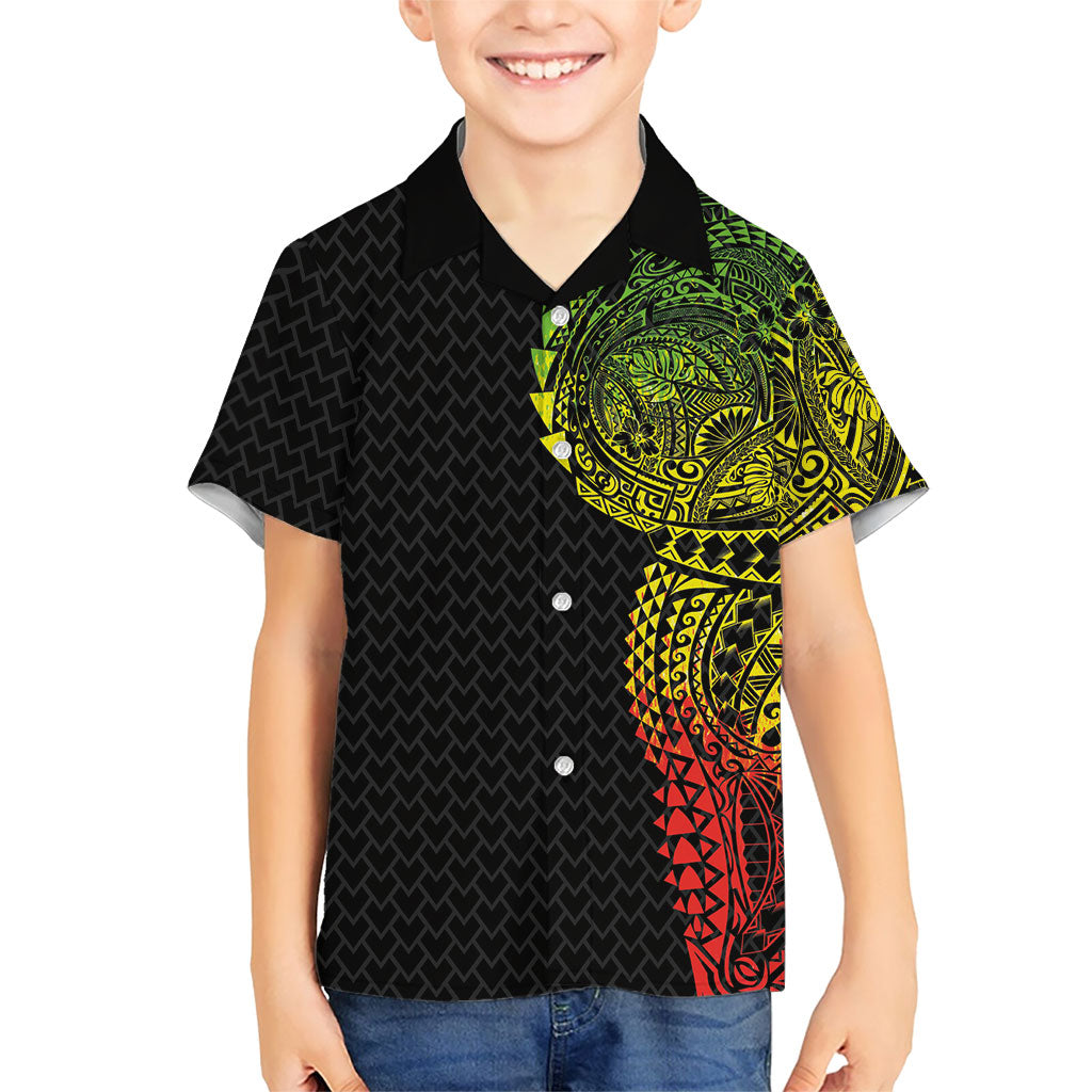 Hawaiian Traditional Tattoos Family Matching Tank Maxi Dress and Hawaiian Shirt Kakau Tribal Tropical Plant Motif Kanaka Maoli Flag Color Inspired LT03 Son's Shirt Multicolor - Polynesian Pride