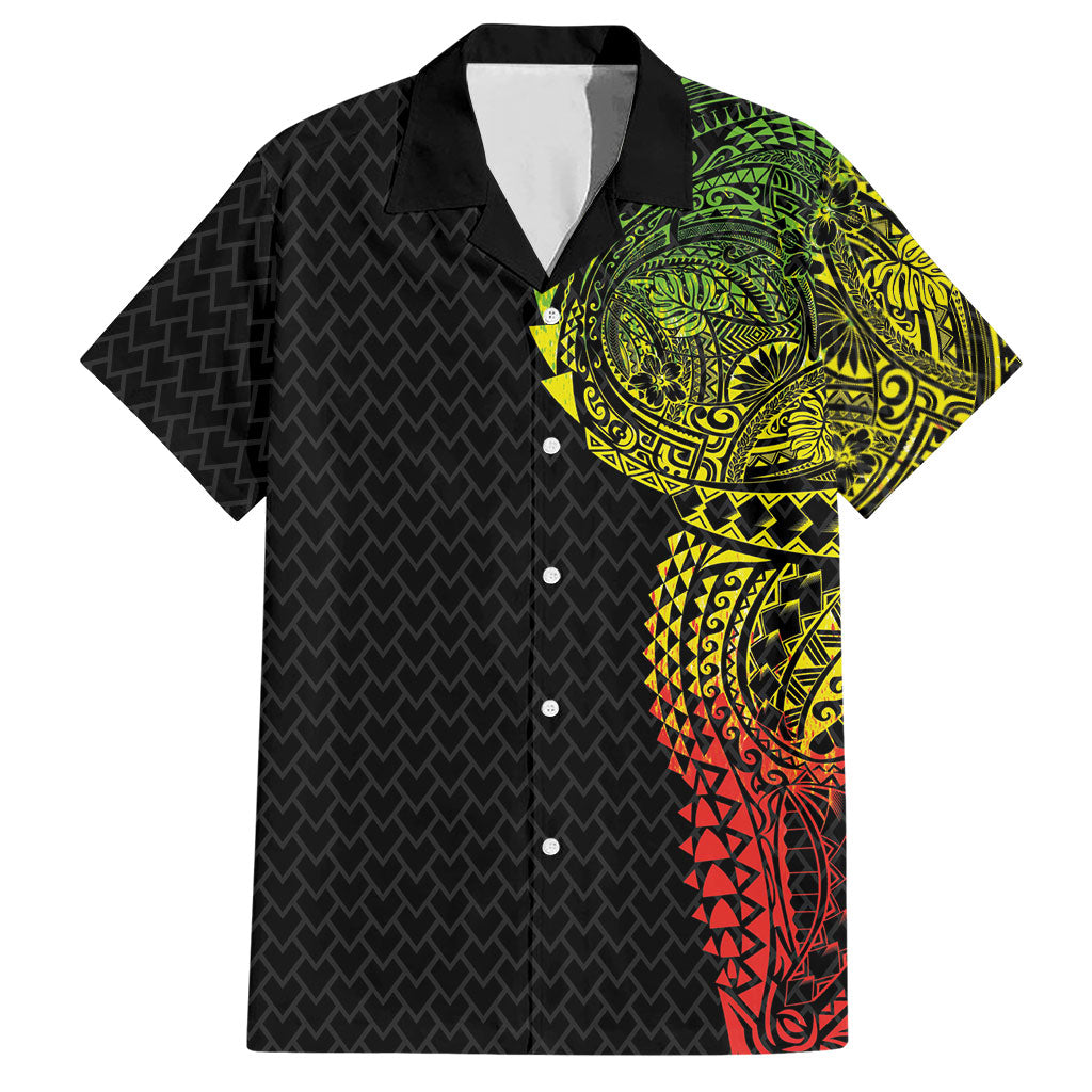 Hawaiian Traditional Tattoos Hawaiian Shirt Kakau Tribal Tropical Plant Motif Kanaka Maoli Flag Color Inspired
