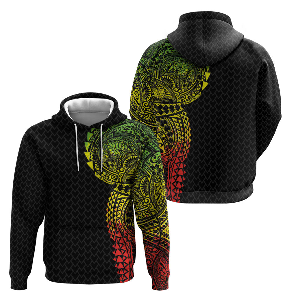 Hawaiian Traditional Tattoos Hoodie Kakau Tribal Tropical Plant Motif Kanaka Maoli Flag Color Inspired LT03 - Polynesian Pride