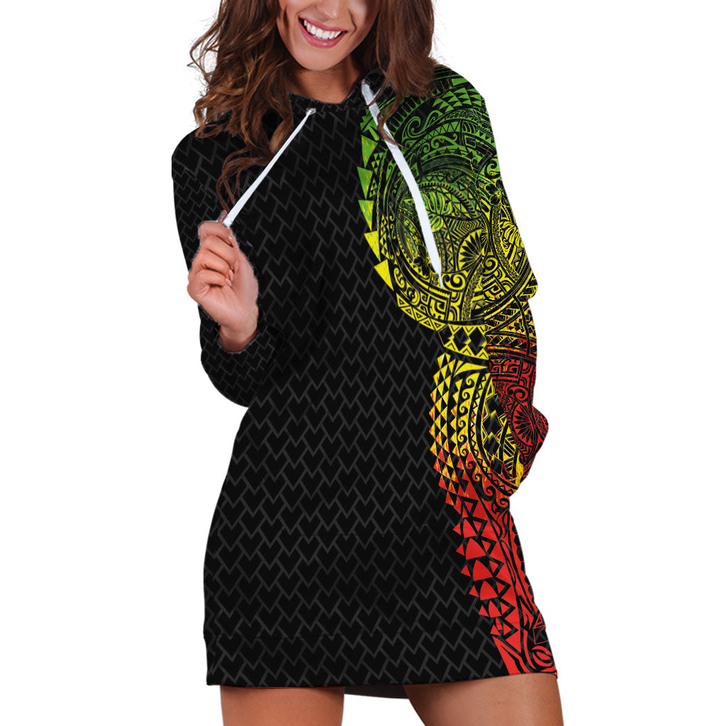 Hawaiian Traditional Tattoos Hoodie Dress Kakau Tribal Tropical Plant Motif Kanaka Maoli Flag Color Inspired