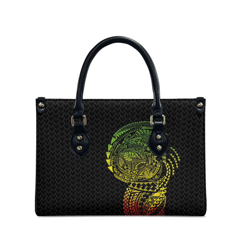 Hawaiian Traditional Tattoos Leather Bag Kakau Tribal Tropical Plant Motif Kanaka Maoli Flag Color Inspired LT03 - Polynesian Pride