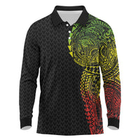 Hawaiian Traditional Tattoos Long Sleeve Polo Shirt Kakau Tribal Tropical Plant Motif Kanaka Maoli Flag Color Inspired LT03 Multicolor - Polynesian Pride
