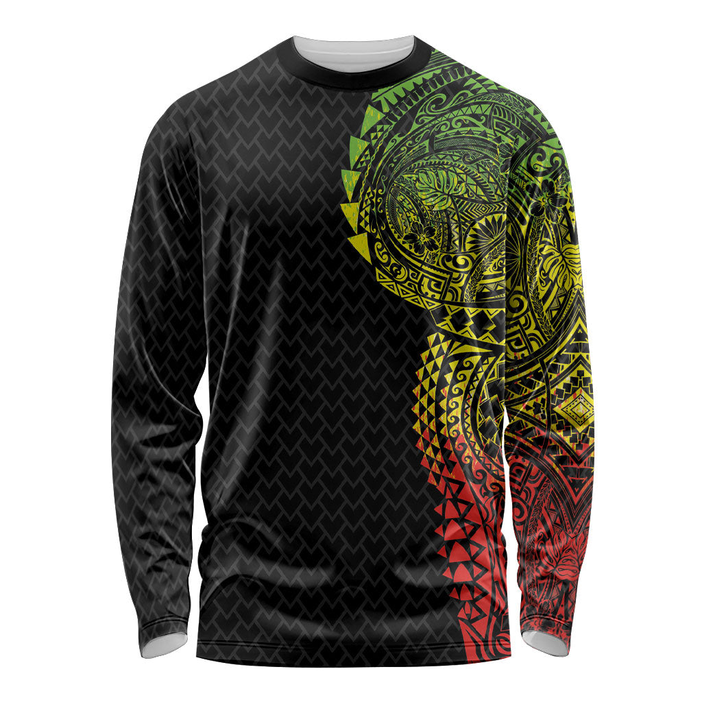 Hawaiian Traditional Tattoos Long Sleeve Shirt Kakau Tribal Tropical Plant Motif Kanaka Maoli Flag Color Inspired LT03 Unisex Multicolor - Polynesian Pride