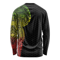 Hawaiian Traditional Tattoos Long Sleeve Shirt Kakau Tribal Tropical Plant Motif Kanaka Maoli Flag Color Inspired LT03 - Polynesian Pride