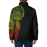 Hawaiian Traditional Tattoos Padded Jacket Kakau Tribal Tropical Plant Motif Kanaka Maoli Flag Color Inspired LT03 - Polynesian Pride