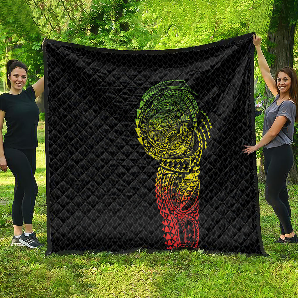 Hawaiian Traditional Tattoos Quilt Kakau Tribal Tropical Plant Motif Kanaka Maoli Flag Color Inspired LT03 - Polynesian Pride