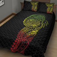Hawaiian Traditional Tattoos Quilt Bed Set Kakau Tribal Tropical Plant Motif Kanaka Maoli Flag Color Inspired LT03 - Polynesian Pride