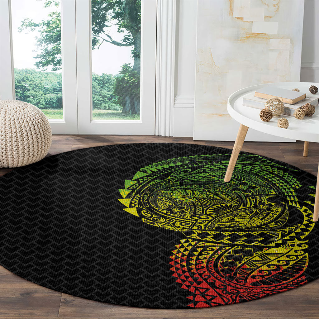 Hawaiian Traditional Tattoos Round Carpet Kakau Tribal Tropical Plant Motif Kanaka Maoli Flag Color Inspired LT03 - Polynesian Pride