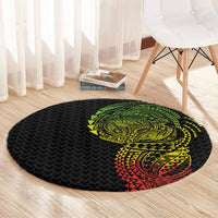 Hawaiian Traditional Tattoos Round Carpet Kakau Tribal Tropical Plant Motif Kanaka Maoli Flag Color Inspired LT03 - Polynesian Pride