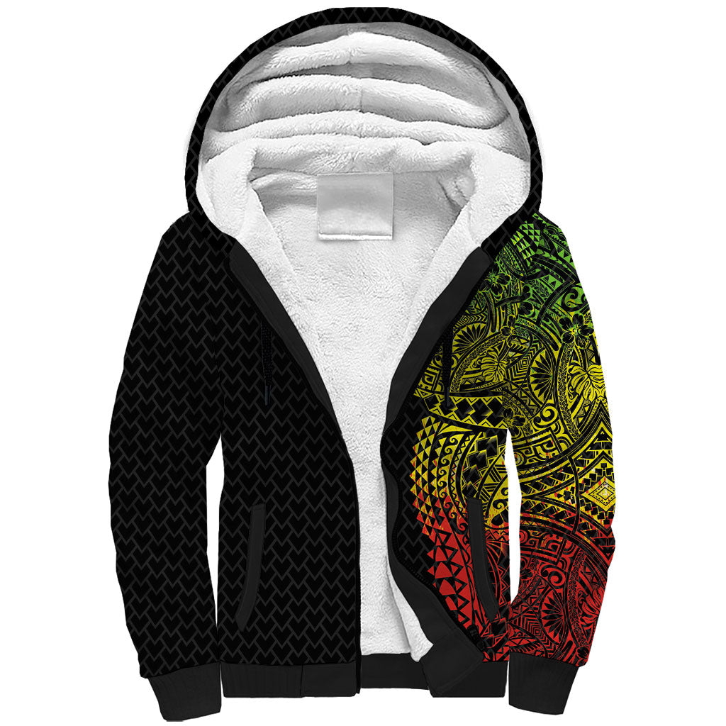 Hawaiian Traditional Tattoos Sherpa Hoodie Kakau Tribal Tropical Plant Motif Kanaka Maoli Flag Color Inspired LT03 Unisex Multicolor - Polynesian Pride