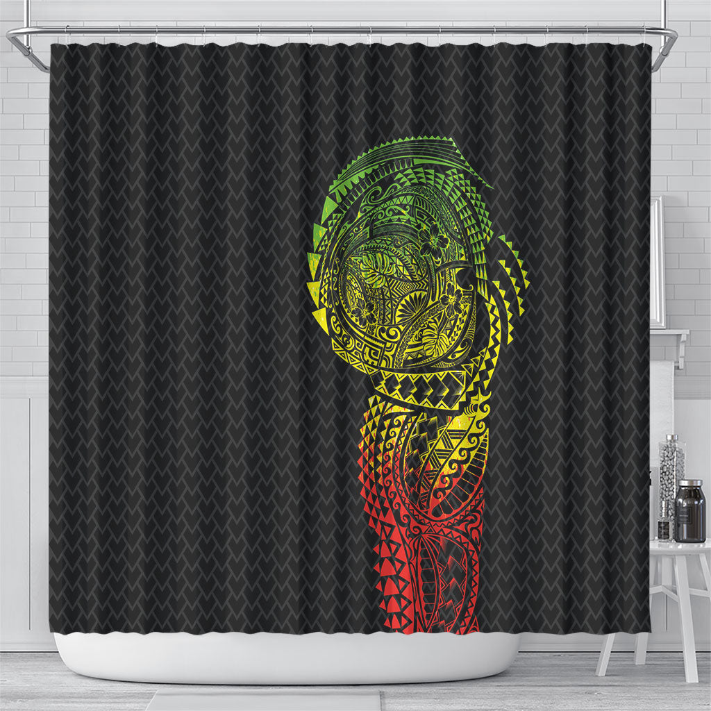 Hawaiian Traditional Tattoos Shower Curtain Kakau Tribal Tropical Plant Motif Kanaka Maoli Flag Color Inspired LT03 - Polynesian Pride