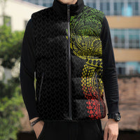 Hawaiian Traditional Tattoos Sleeveless Puffer Jacket Kakau Tribal Tropical Plant Motif Kanaka Maoli Flag Color Inspired LT03 - Polynesian Pride