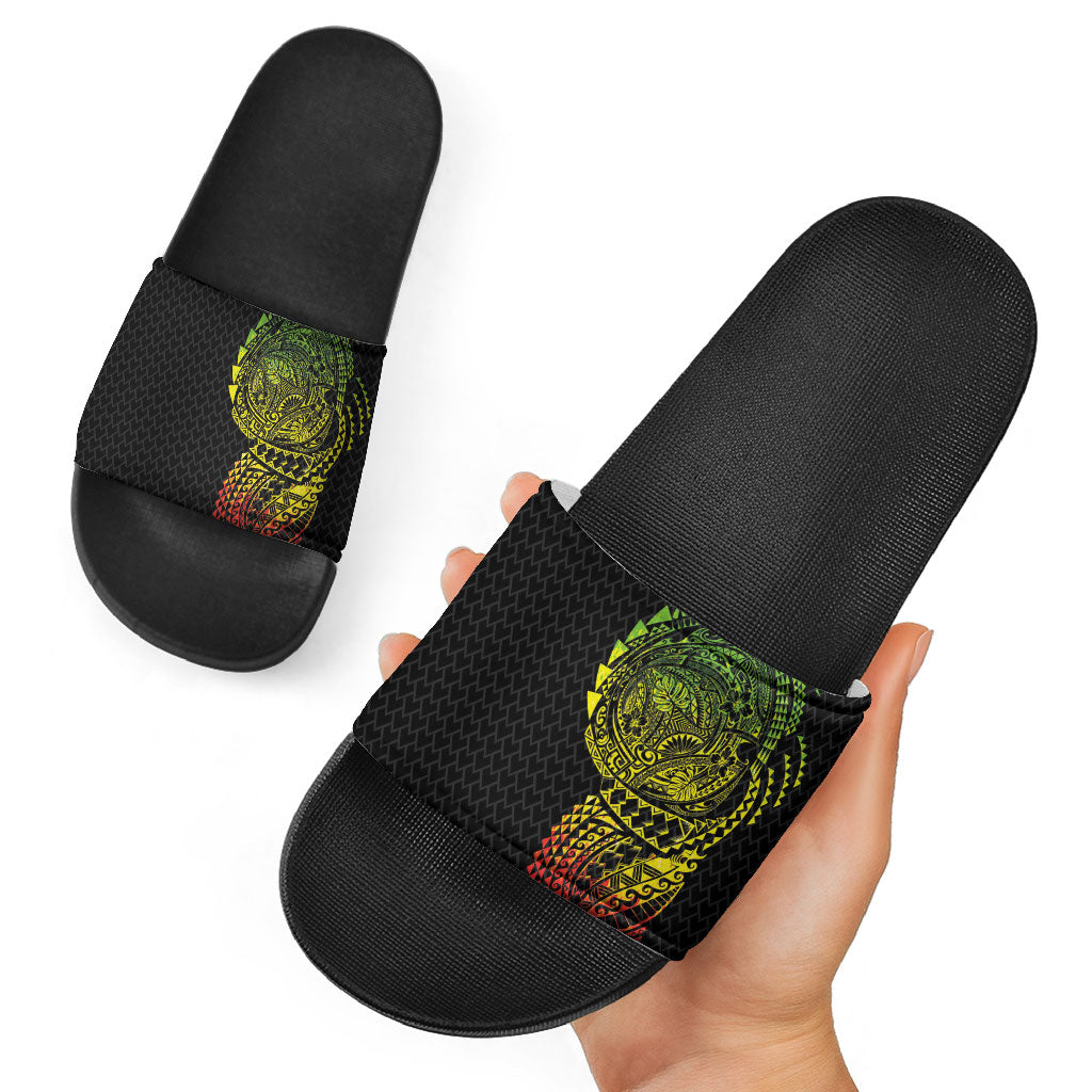 Hawaiian Traditional Tattoos Slide Sandals Kakau Tribal Tropical Plant Motif Kanaka Maoli Flag Color Inspired LT03 - Polynesian Pride
