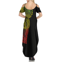 Hawaiian Traditional Tattoos Summer Maxi Dress Kakau Tribal Tropical Plant Motif Kanaka Maoli Flag Color Inspired LT03 - Polynesian Pride