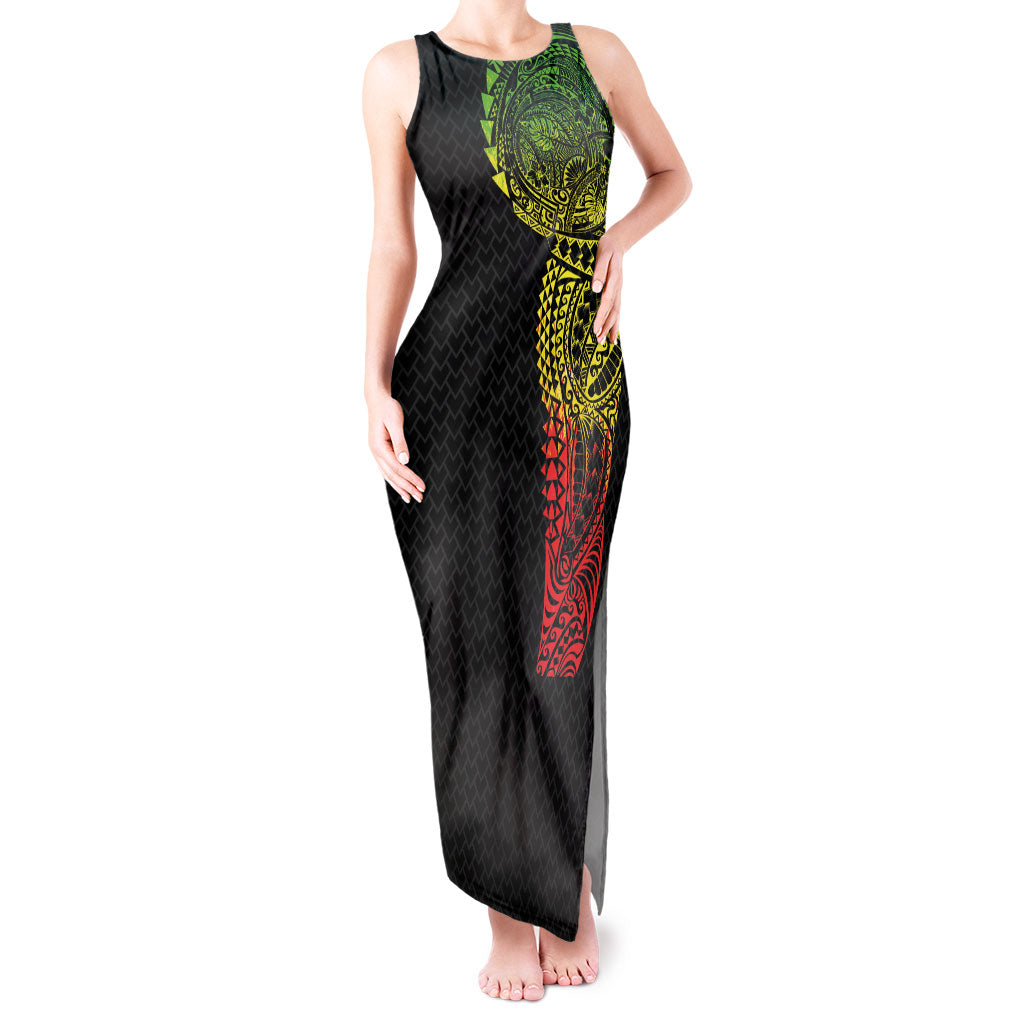 Hawaiian Traditional Tattoos Tank Maxi Dress Kakau Tribal Tropical Plant Motif Kanaka Maoli Flag Color Inspired