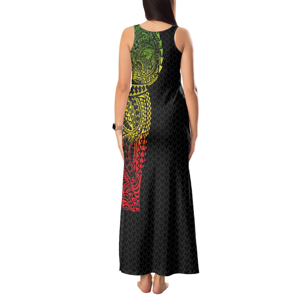 Hawaiian Traditional Tattoos Tank Maxi Dress Kakau Tribal Tropical Plant Motif Kanaka Maoli Flag Color Inspired LT03 - Polynesian Pride